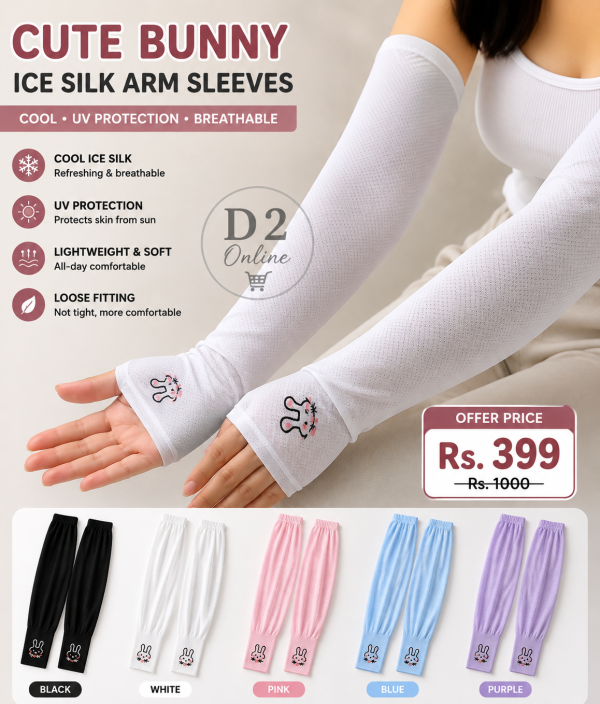 ChatGPT Image Aug 6, 2026, 10_07_21 AM Cute Bunny Ice Silk UV Protection Arm Sleeves for Women | Summer Cooling Hand Cover